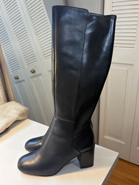 Aldo Satori Black Knee-High Block Heel Leather Boots
